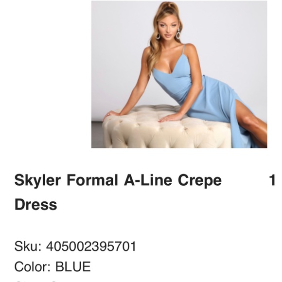Windsor Skyler Formal A-Line Crepe Bridesmaid Dress, powder blue, size S - Picture 2 of 4